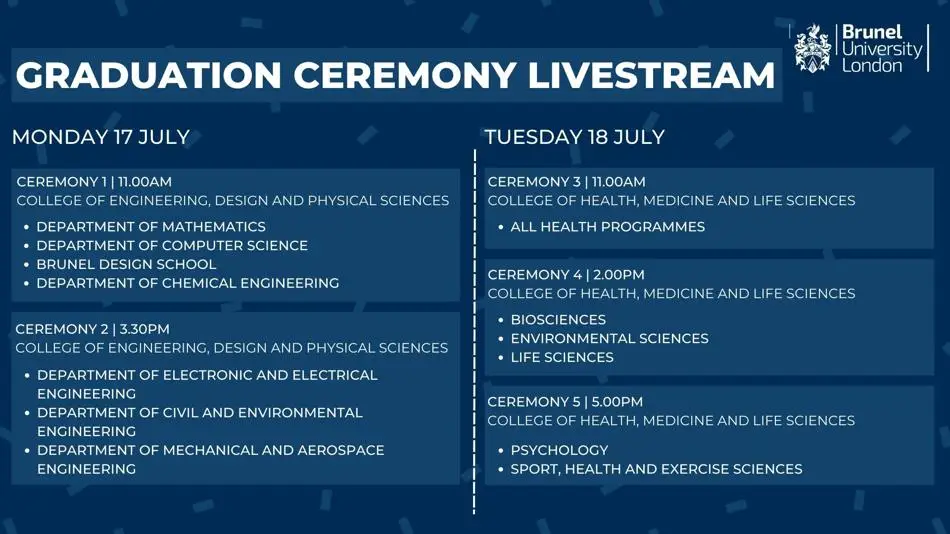 graduation ceremony livestream schedule for monday and tuesday 
