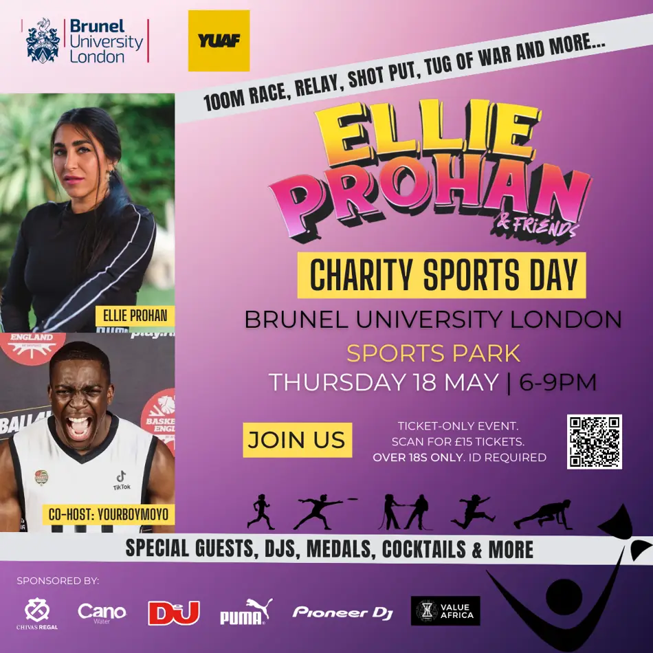 MORE...  CHARITY SPORTS DAV  BRUNEL UNIVERSITY LONDON  SPORTS PARK  1 6-9PM  THURSDAY 18 MAY  SPECIAL GUESTS, DJS, MEDALS, COCKTAILS &  Pioneer DJ 