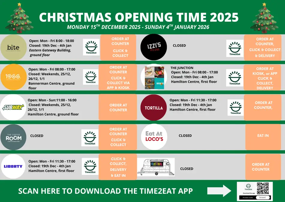 Christmas opening times over winter break
