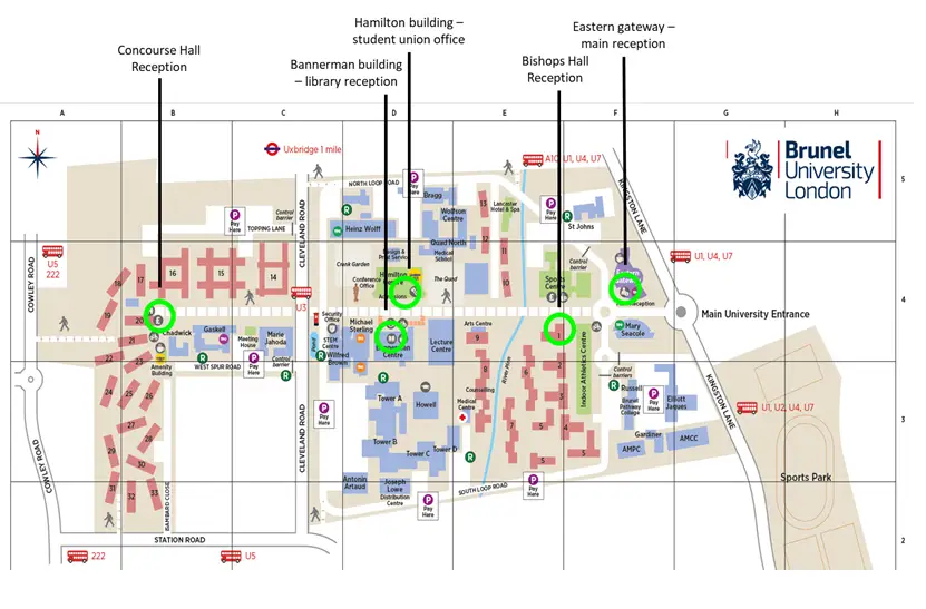 Campus map showing vape recycling points 