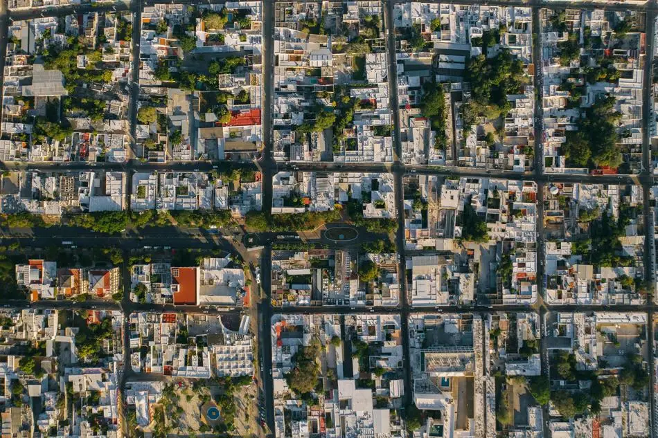 drone shot of town
