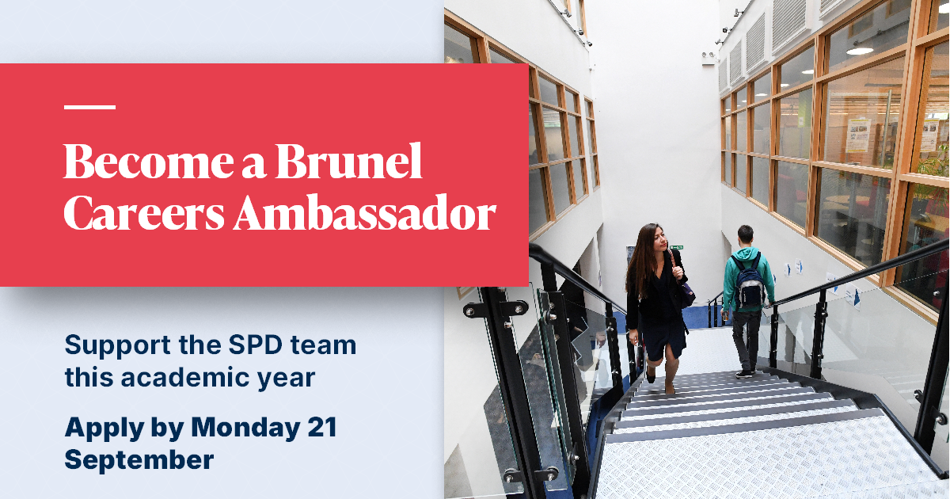 BCA promotional poster, shows deadline date and image of student walking into the SPD on campus